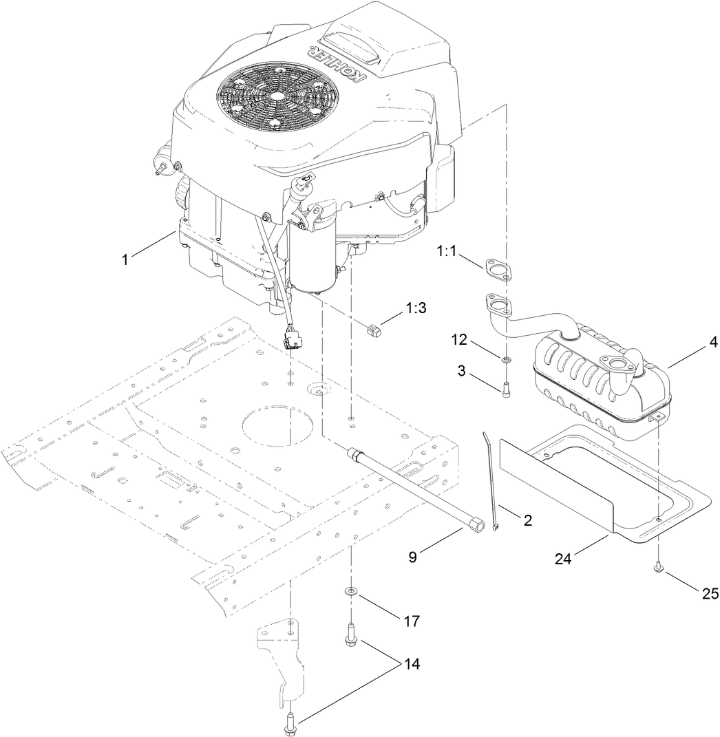Engine and Muffler Assembly
