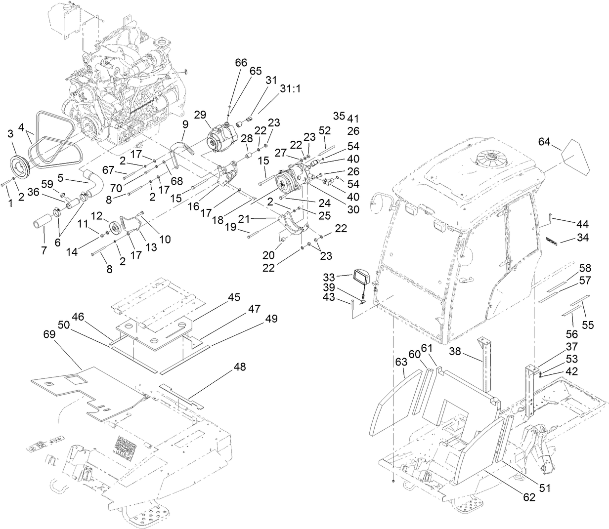 Cab Installation, Alternator and Compressor Assembly
