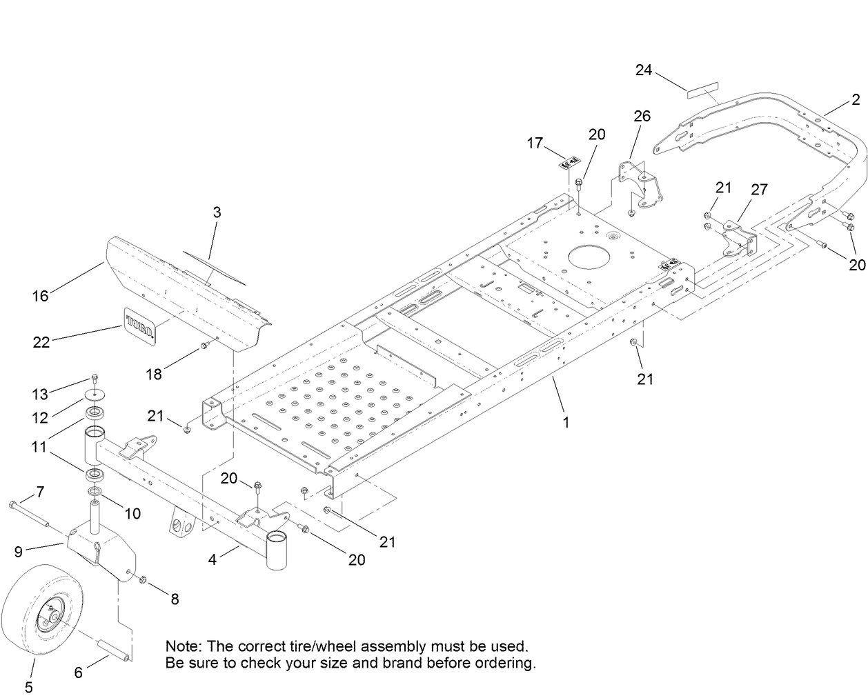 Frame, Front Axle and Caster Wheel Assembly