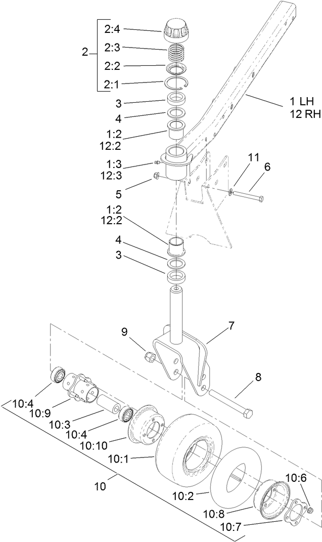 Front Deck Caster Arm and Wheel Assembly