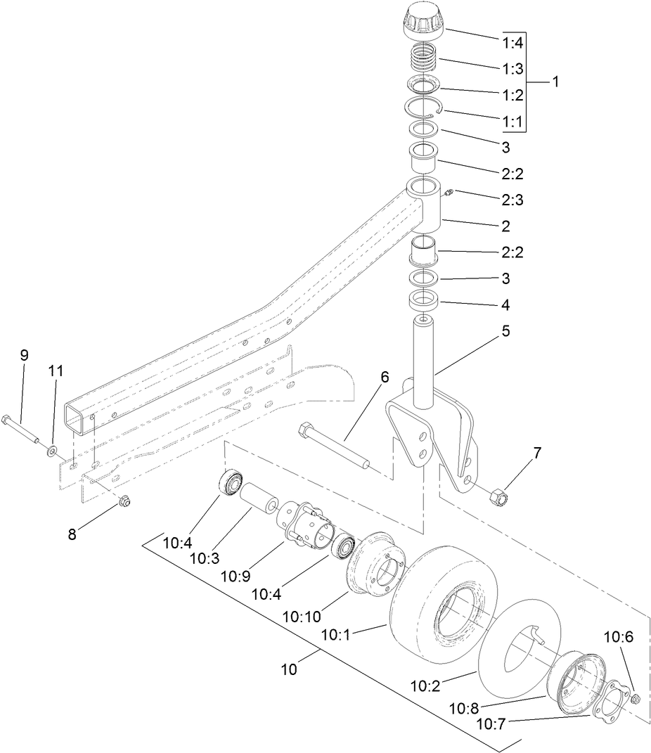 Right Deck Caster Arm and Wheel Assembly