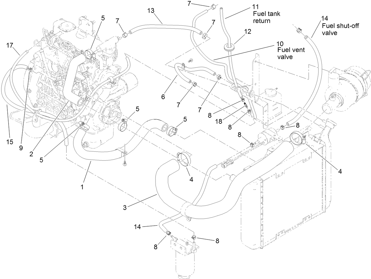 Radiator, Air Hose and Fuel Line Assembly