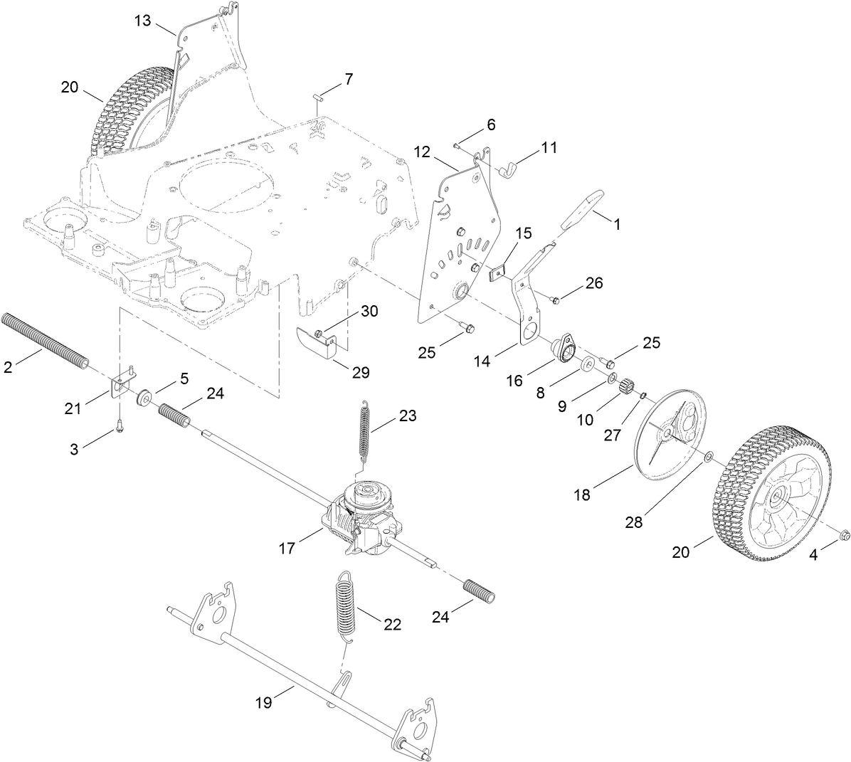 Transmission, Rear Wheel and Height-of-Cut Assembly