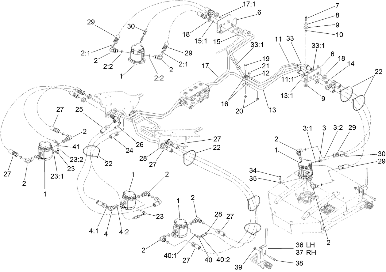 Rear Deck Drive System Plumbing  and Front Hose Assembly