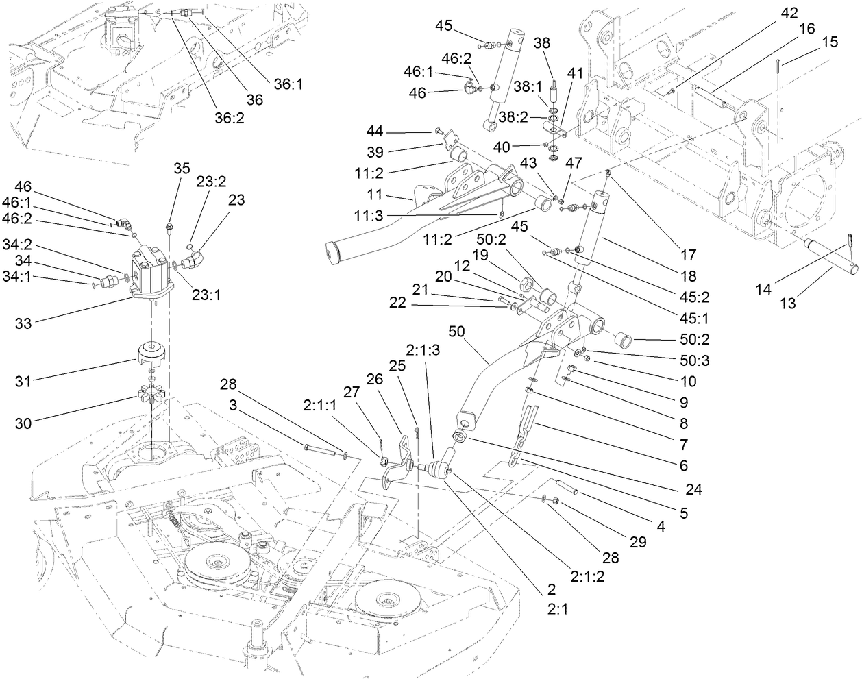Front Deck Lift Arm and Cylinder Assembly