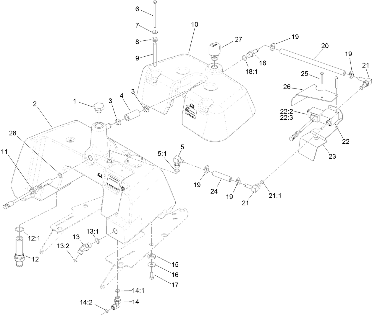 Hydraulic Tank and Leak Detector Assembly