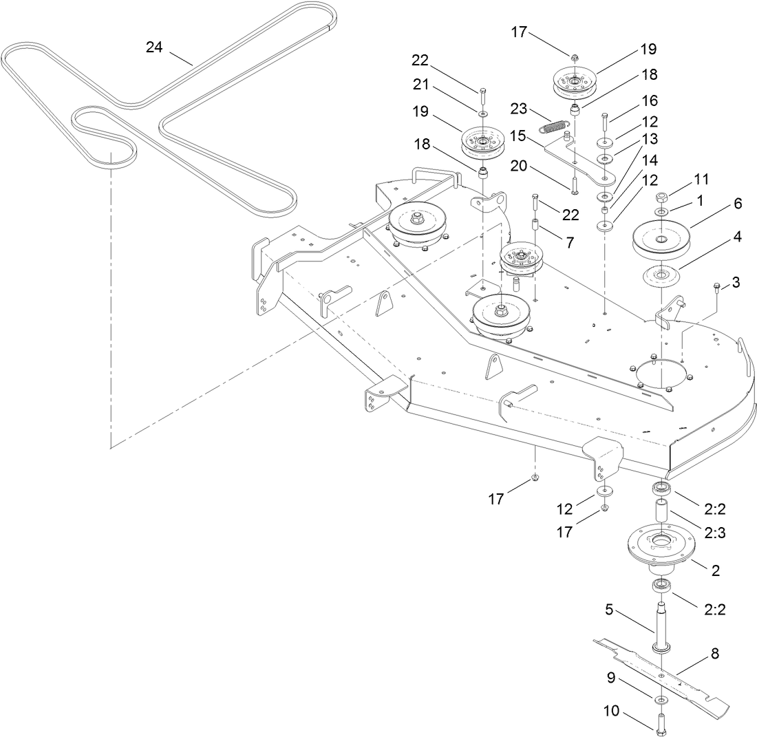60 Inch Deck Belt, Spindle and Blade Assembly