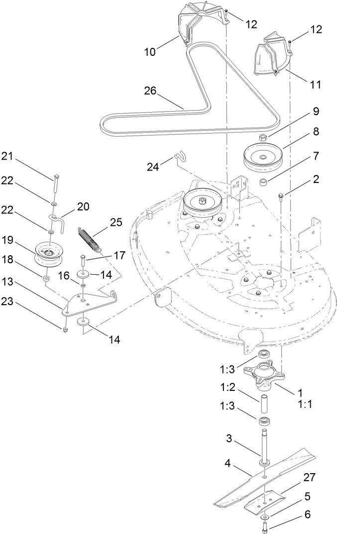 38 Inch Deck Belt and Blade Assembly