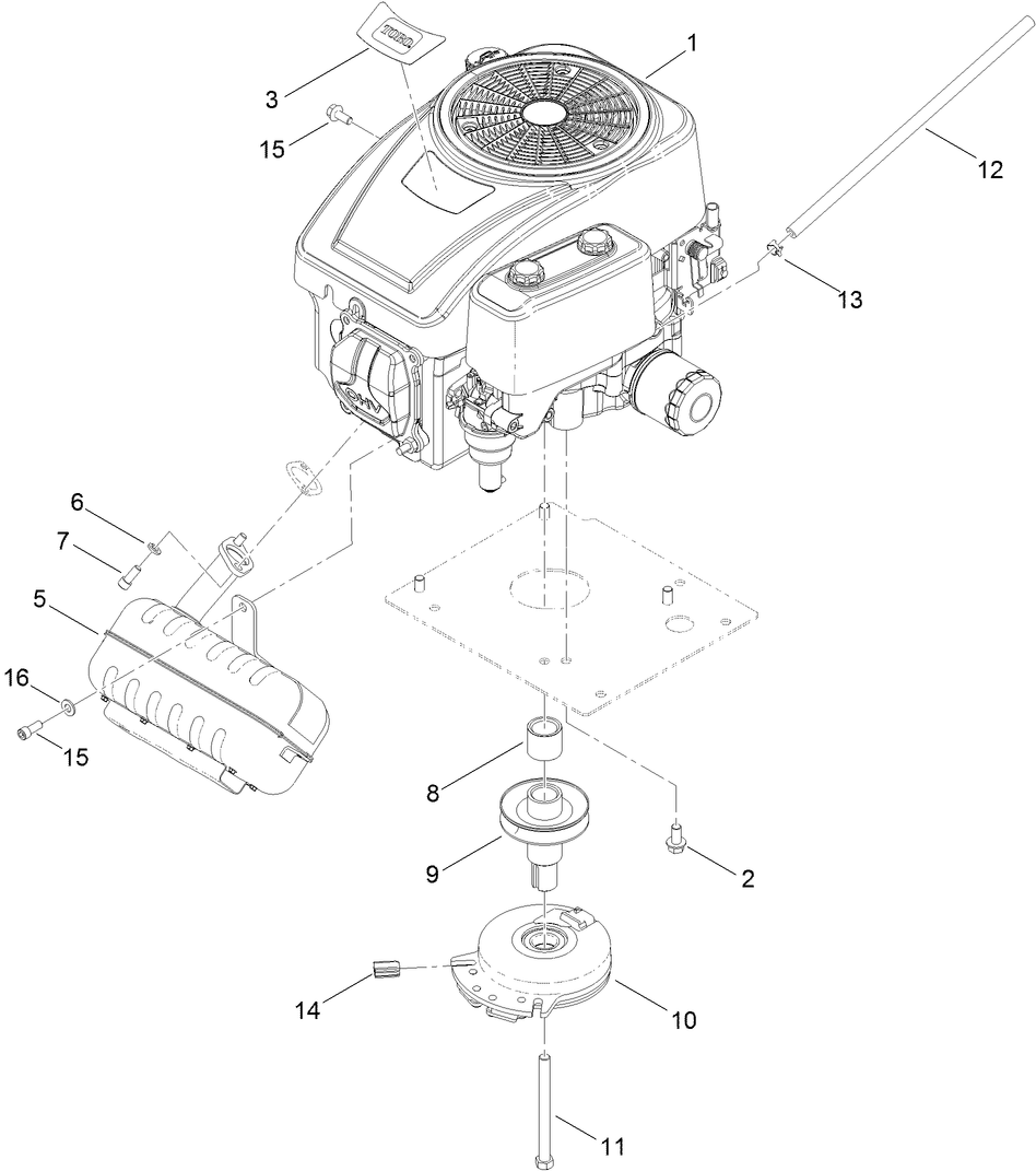 Engine, Muffler and Clutch Assembly