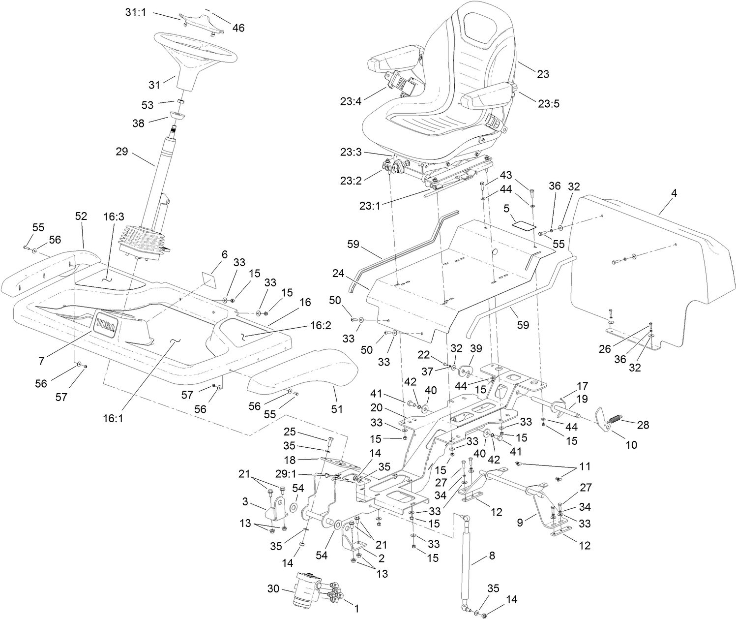 Steering Column, Seat and Platform Assembly
