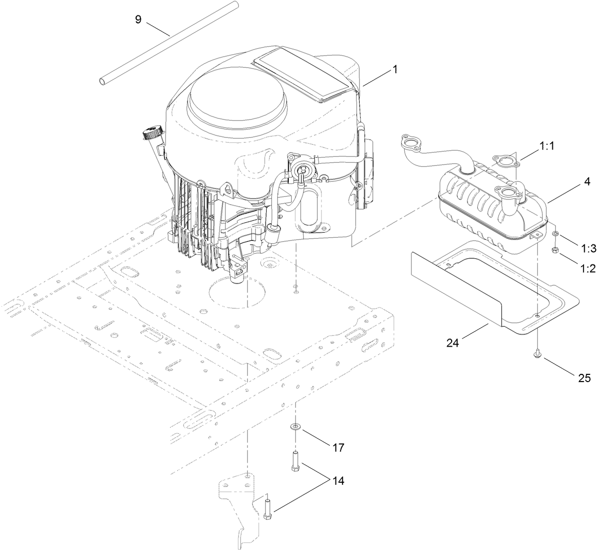 Engine and Muffler Assembly