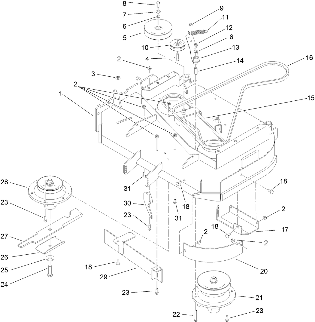 Deck Drive and Baffle Assembly
