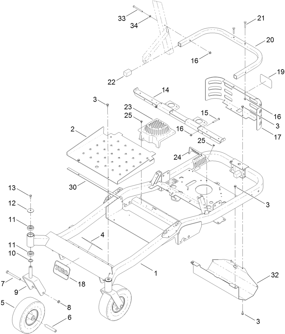 Main Frame and Caster Wheel Assembly