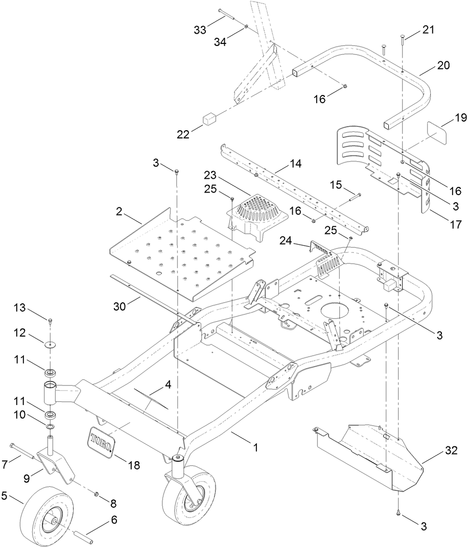 Main Frame and Caster Wheel Assembly