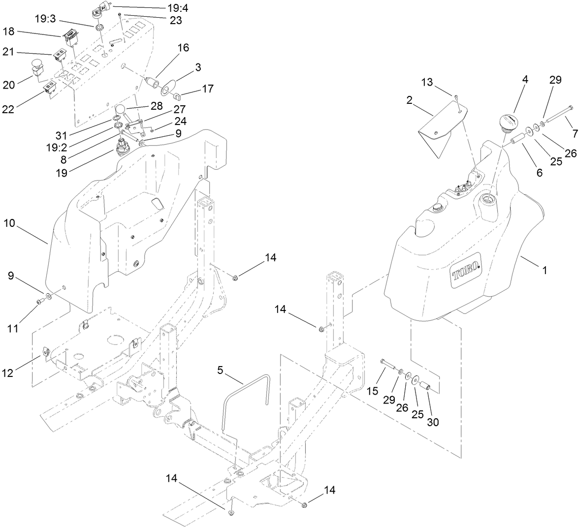 Fuel Tank and Control Panel Component Assembly