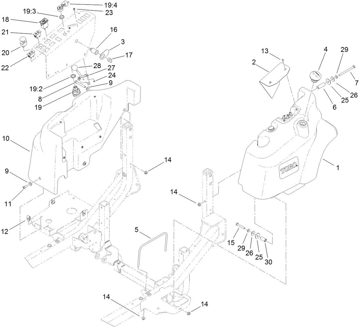 Fuel Tank and Control Panel Component Assembly