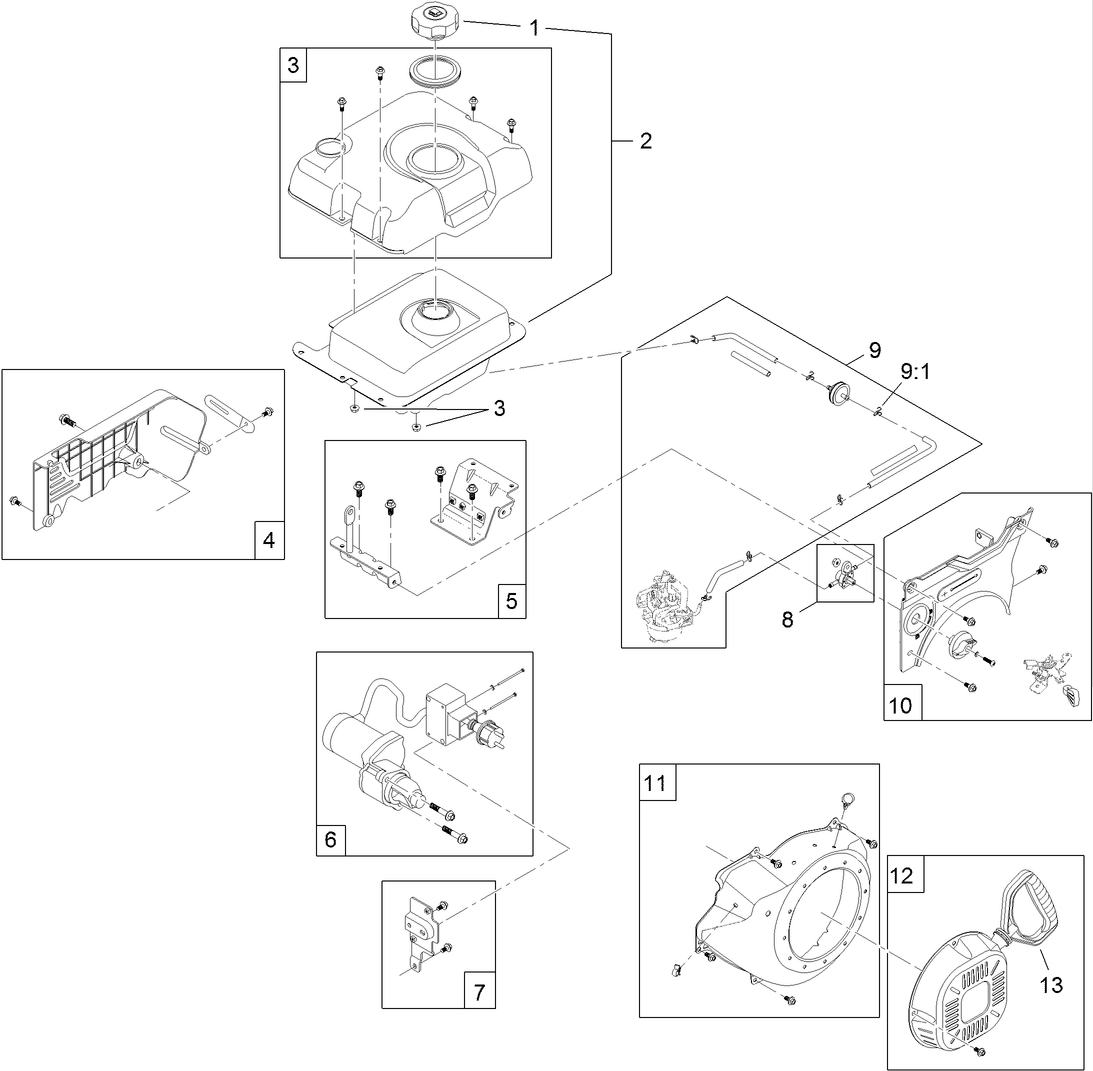 Fuel Tank and Recoil  Engine Assembly