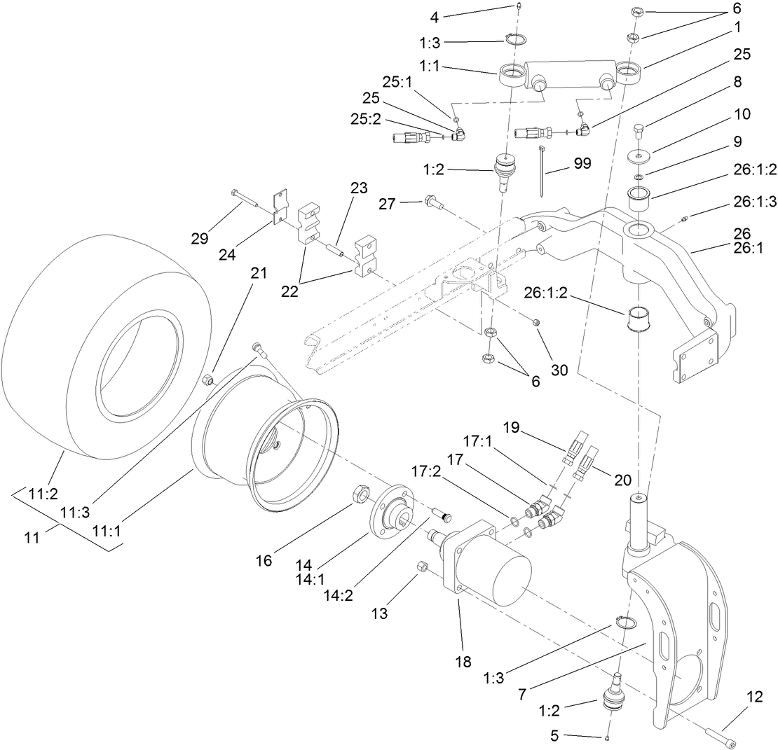 Rear Fork and Tire Assembly
