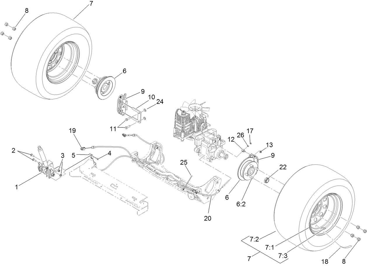 Rear Wheel and Park Brake Assembly