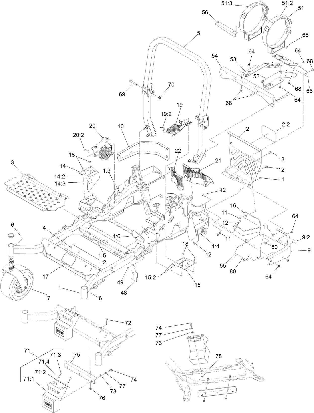 Front Frame and Caster Wheel Assembly