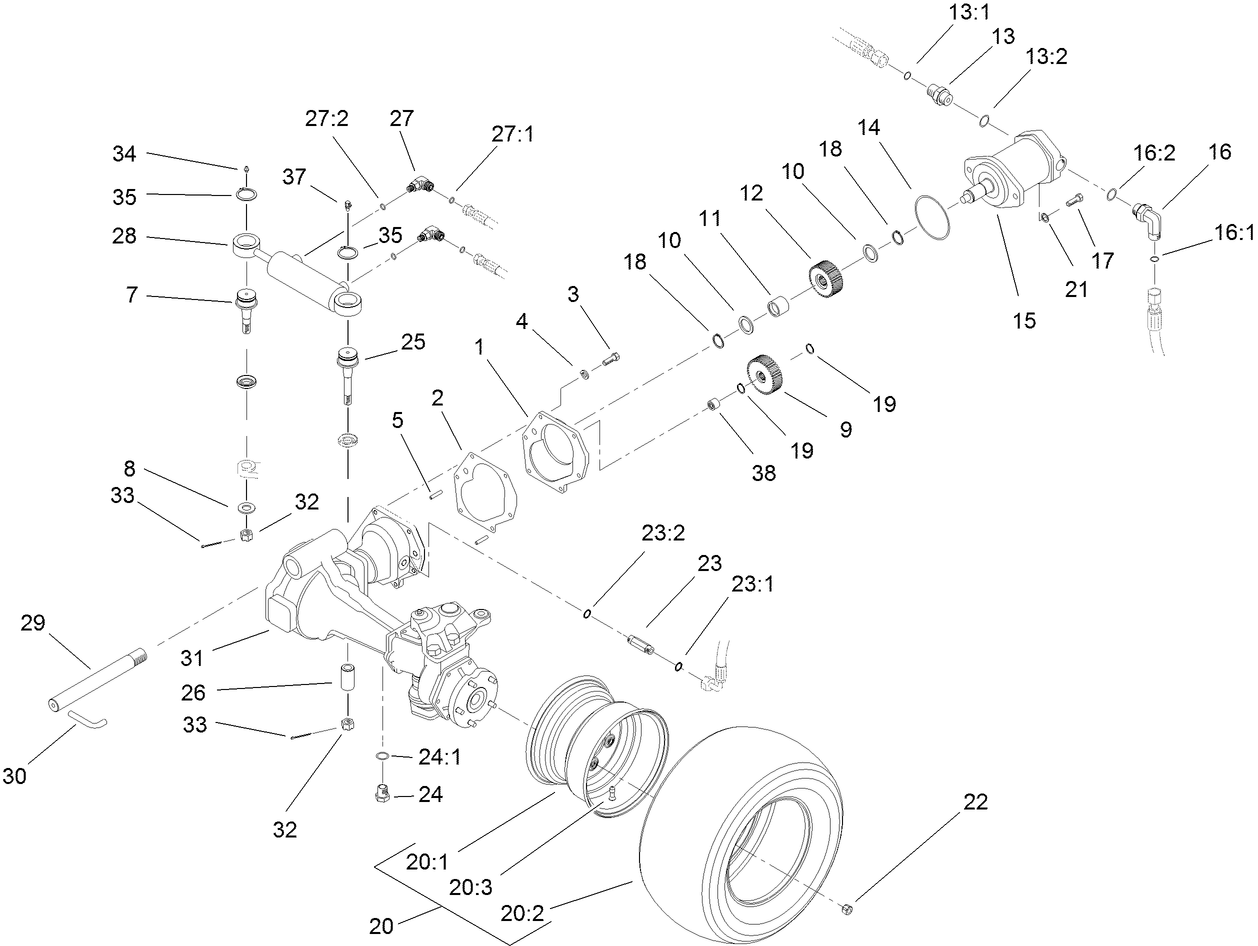 4 Wheel Drive Axle and Power Steering Assembly