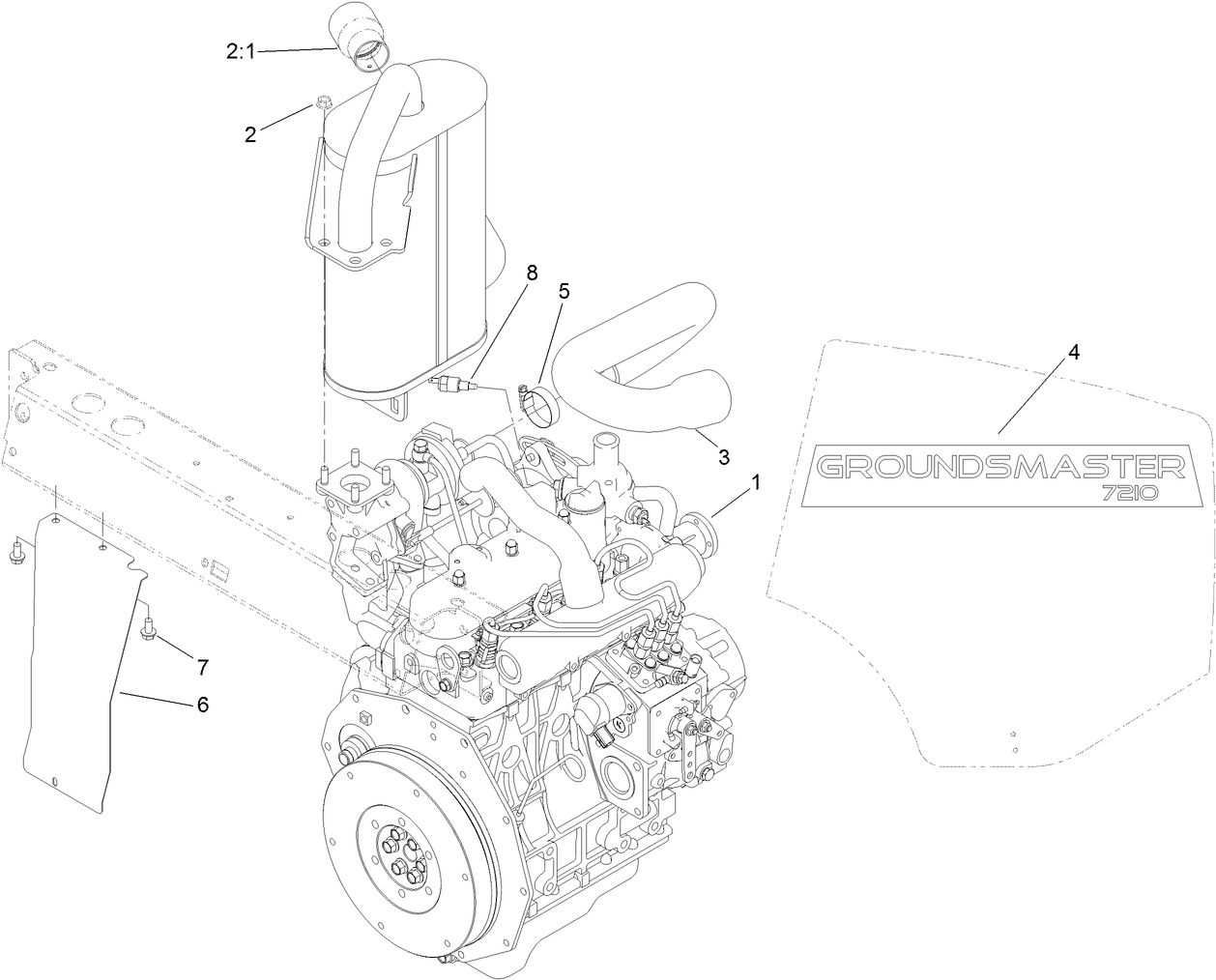 Engine, Muffler and Shield Assembly