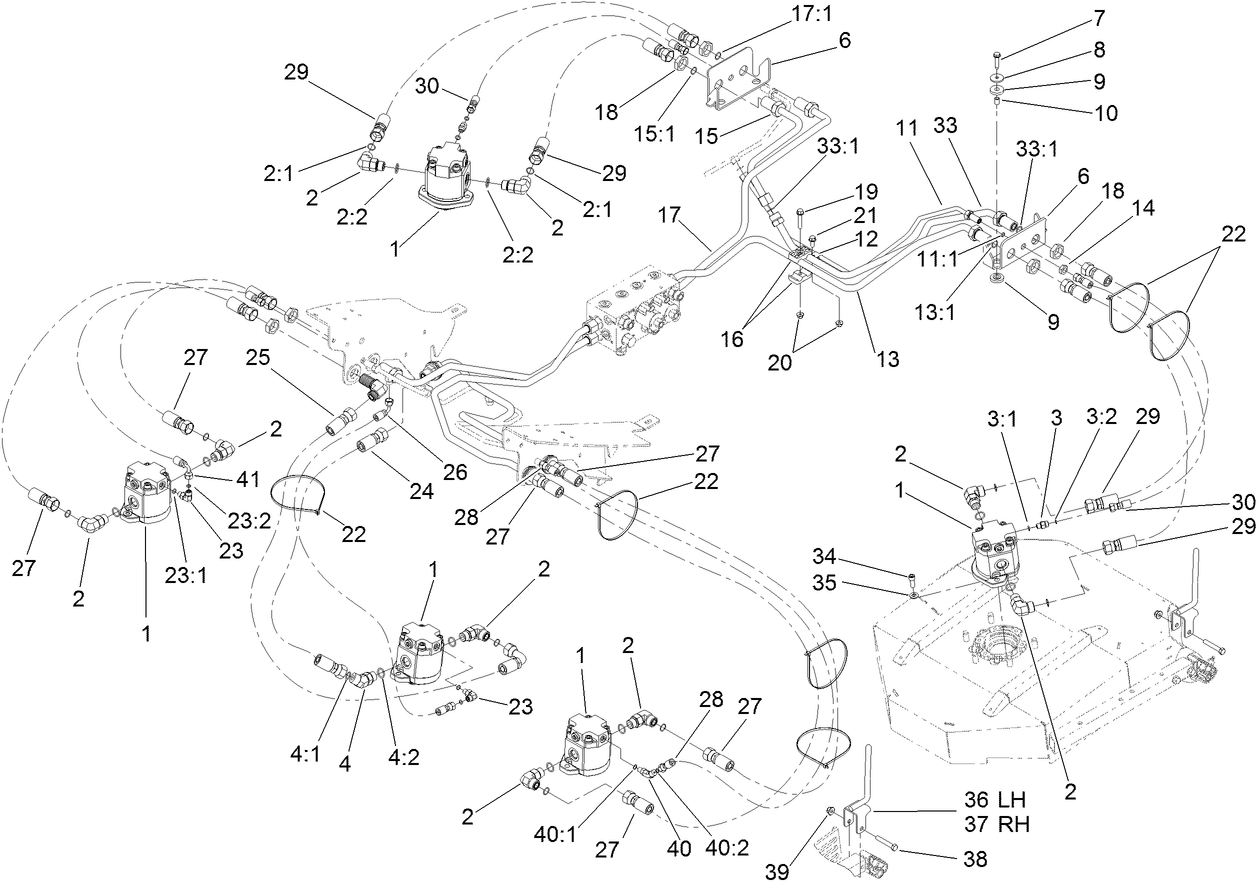 Rear Deck Drive System Plumbing  and Front Hose Assembly