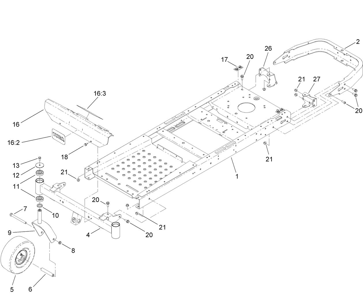 Frame, Front Axle and Caster Wheel Assembly