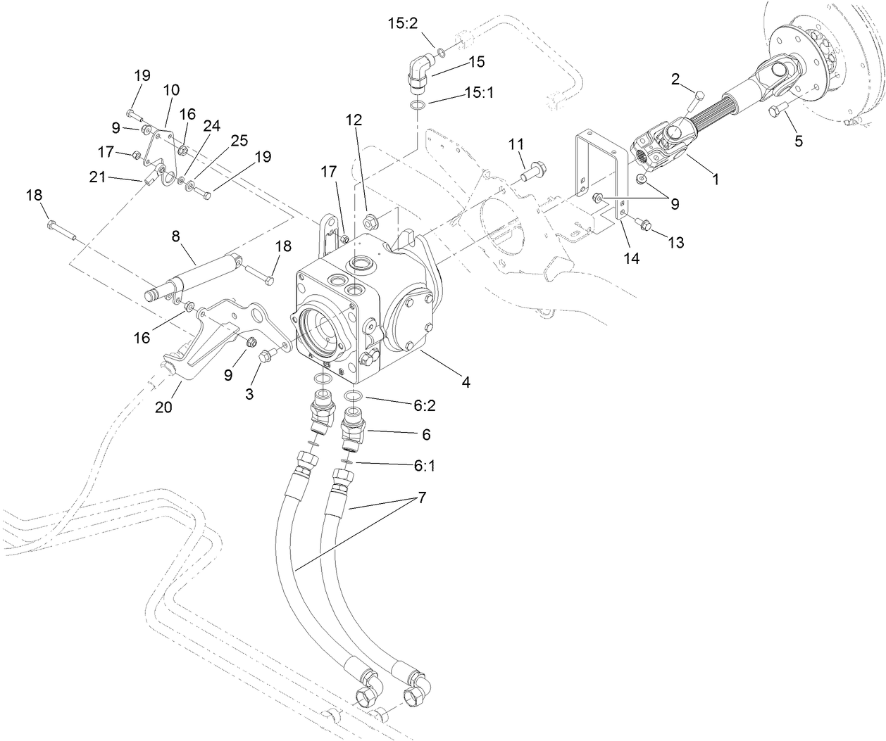 Driveshaft and Variable Pump Hydraulic Fitting Assembly