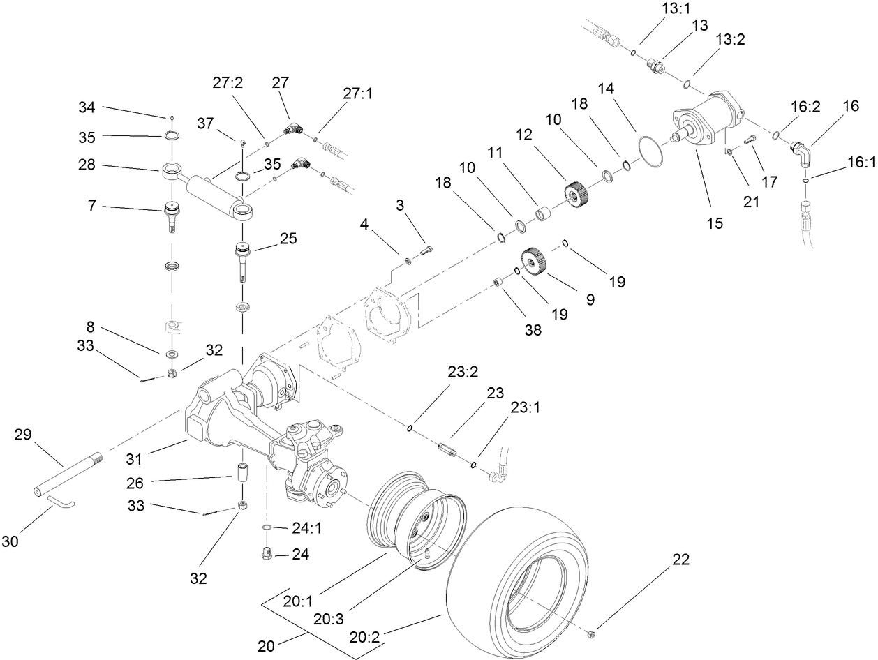 4 Wheel Drive Axle and Power Steering Assembly