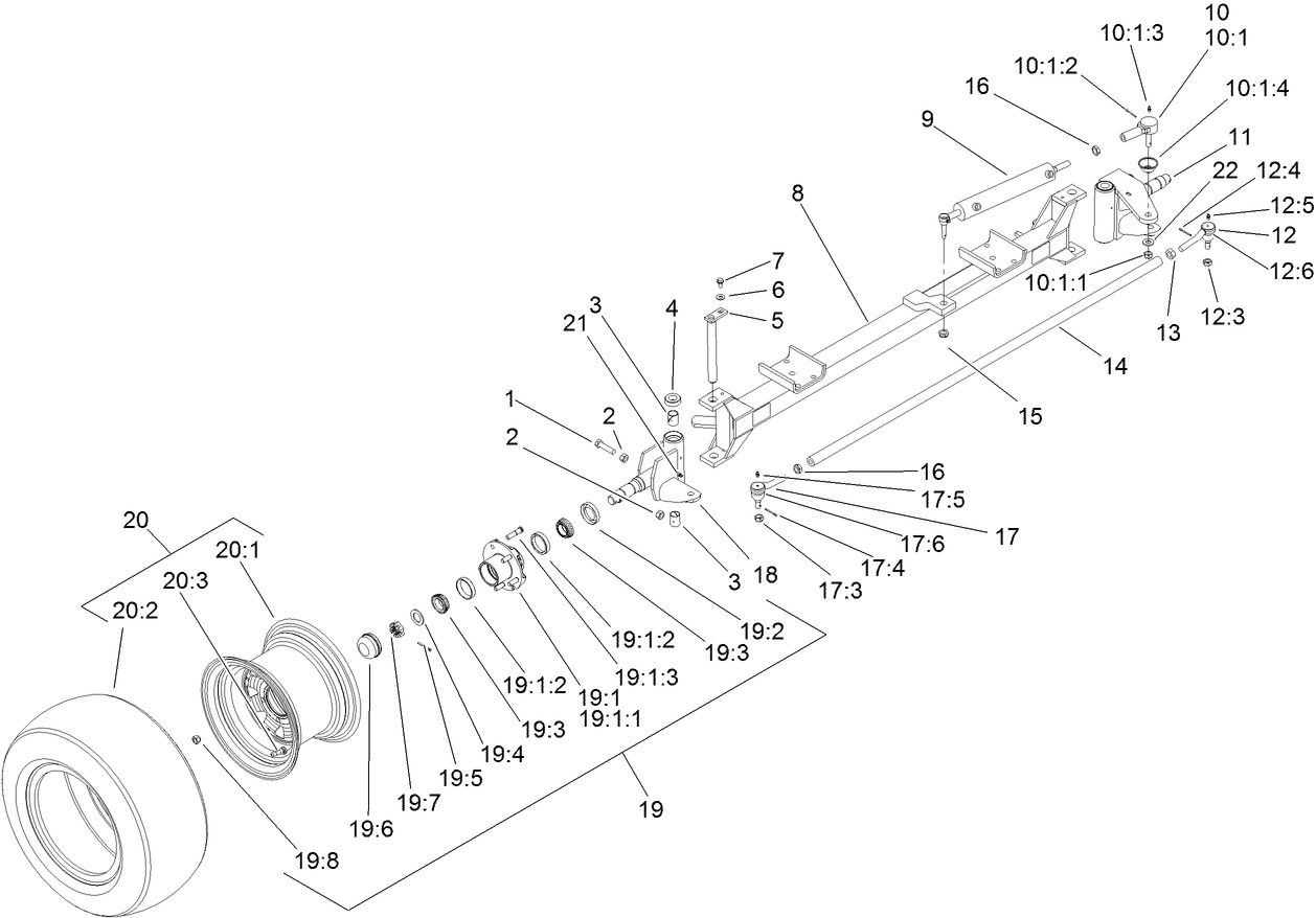 Front Wheel, Tie Rod and Spindle Assembly