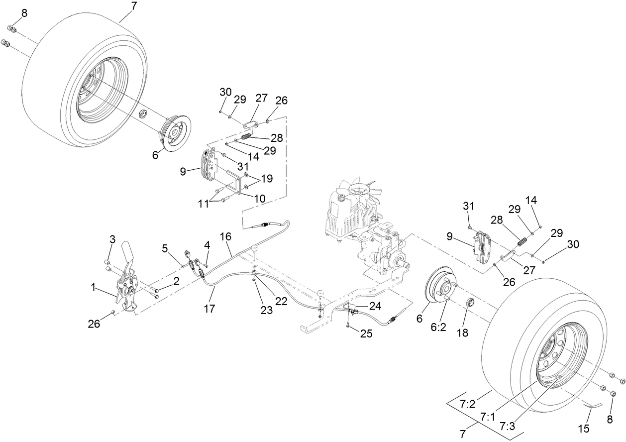 Rear Wheel and Park Brake Assembly