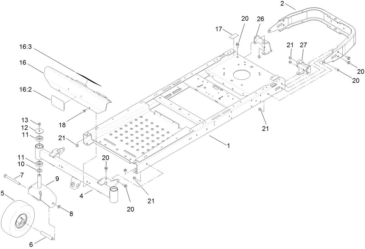 Frame, Front Axle and Caster Wheel Assembly
