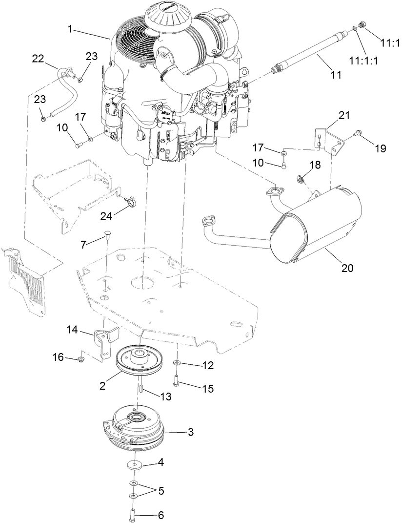 Engine, Clutch and Muffler Assembly