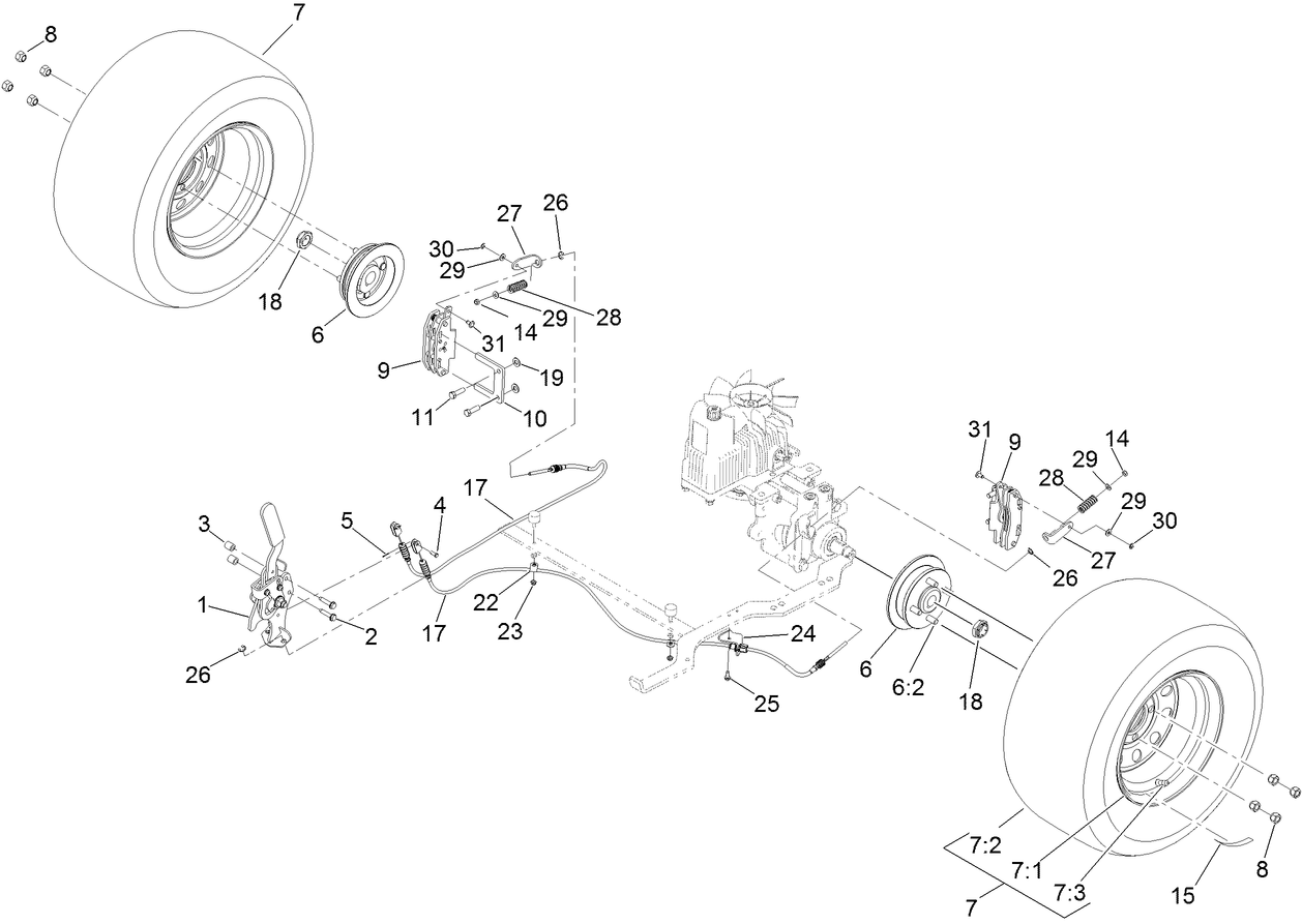 Rear Wheel and Park Brake Assembly