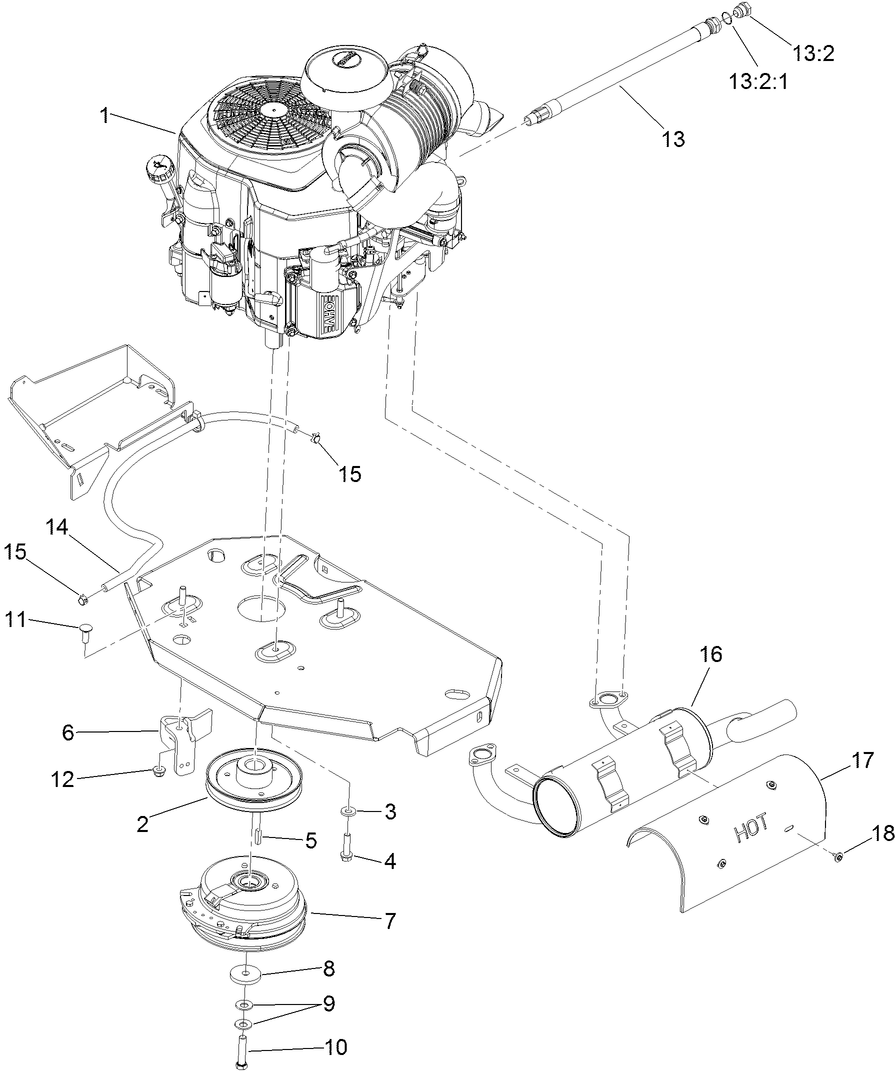 Engine, Clutch and Muffler Assembly