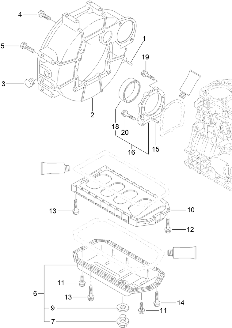 Flywheel Housing and Oil Sump Assembly