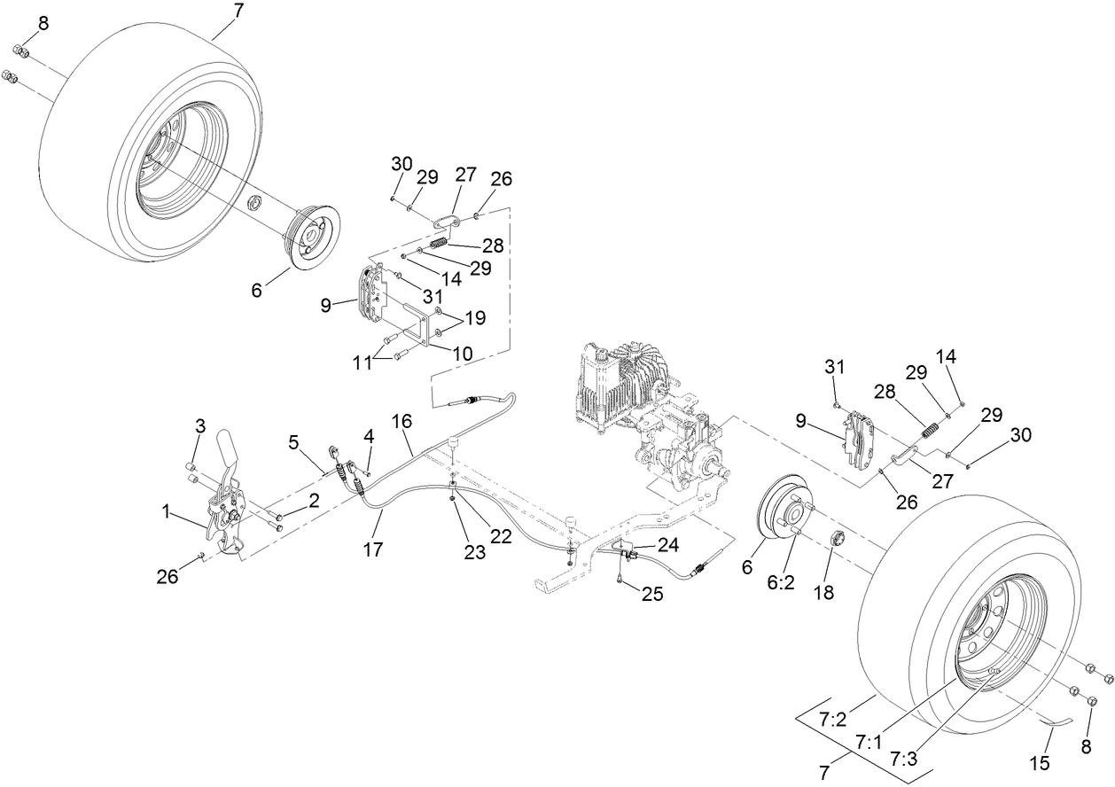 Rear Wheel and Park Brake Assembly