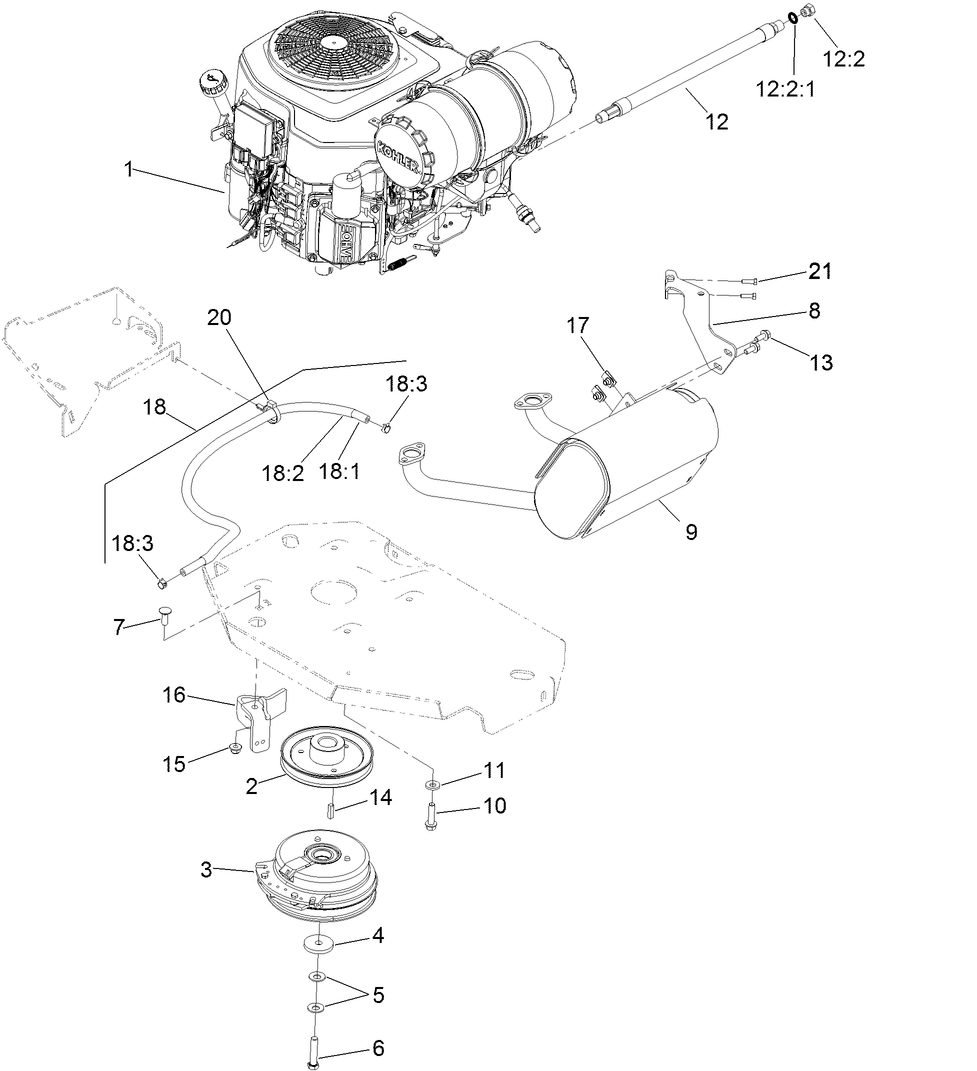 Engine, Muffler and Clutch Assembly