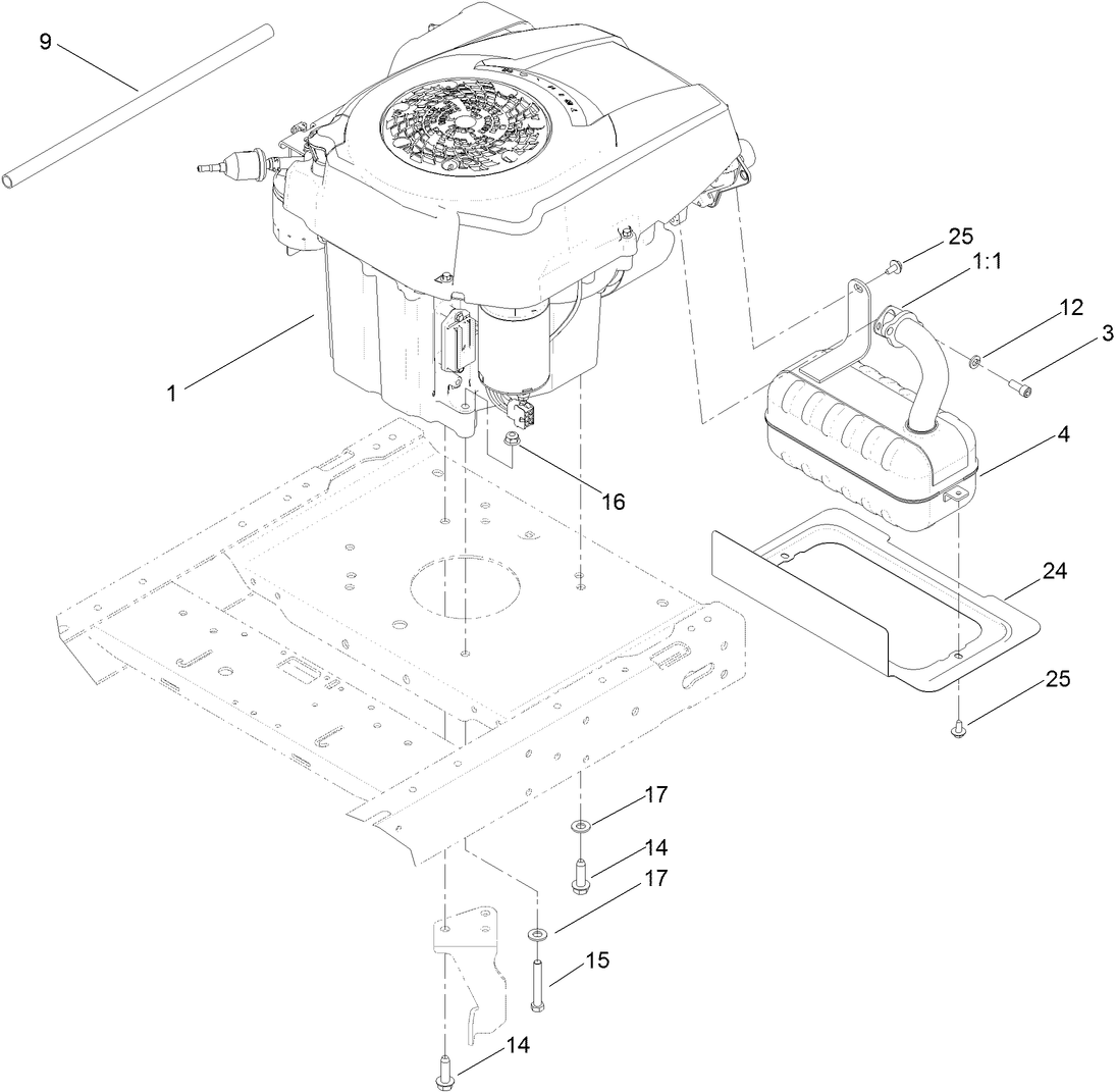 Engine and Muffler Assembly