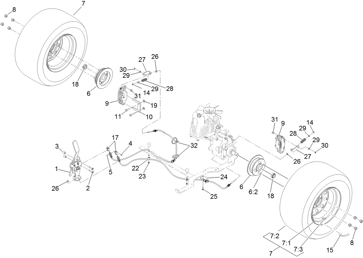 Rear Wheel and Park Brake Assembly