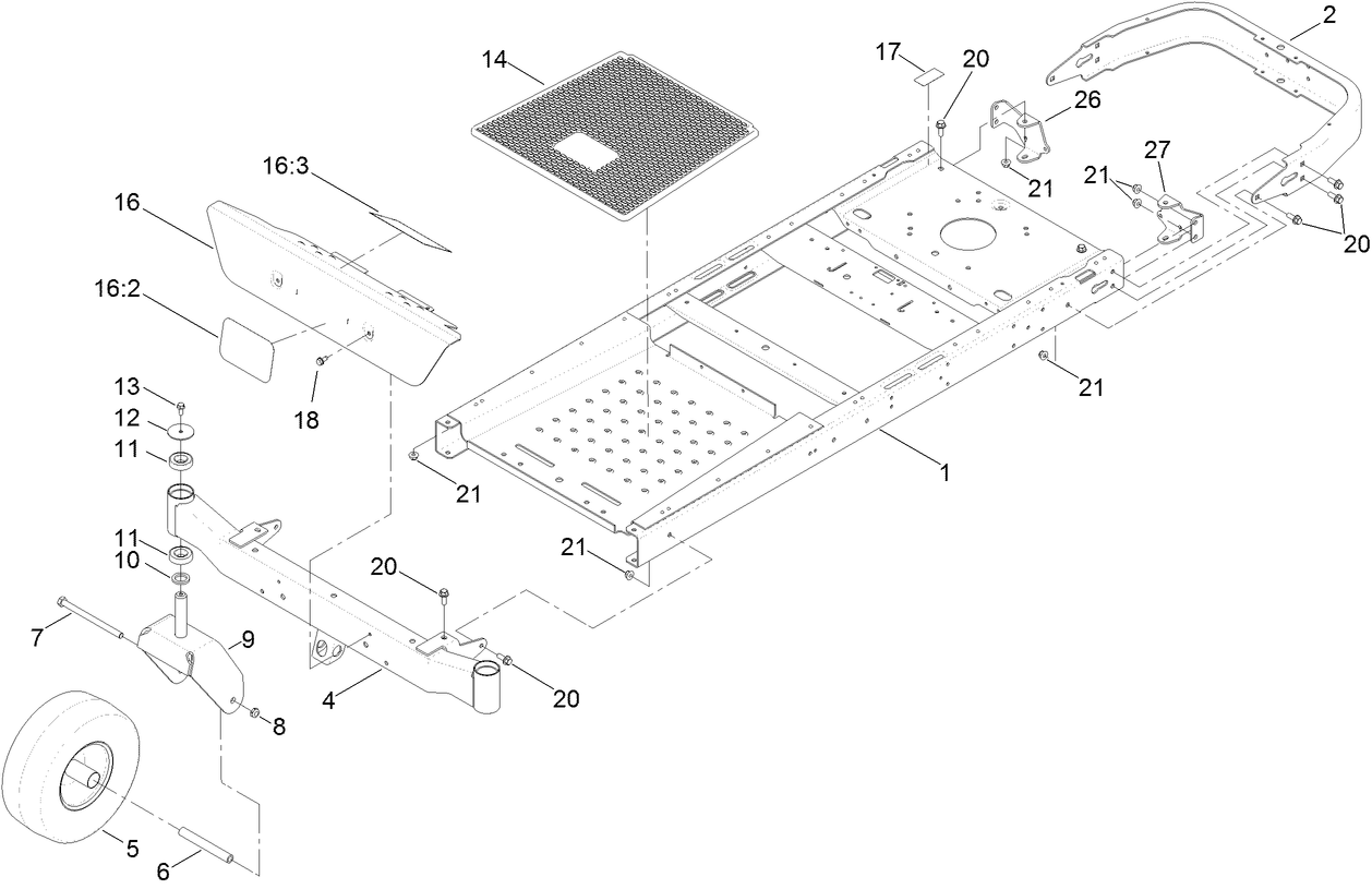 Frame, Front Axle and Caster Wheel Assembly