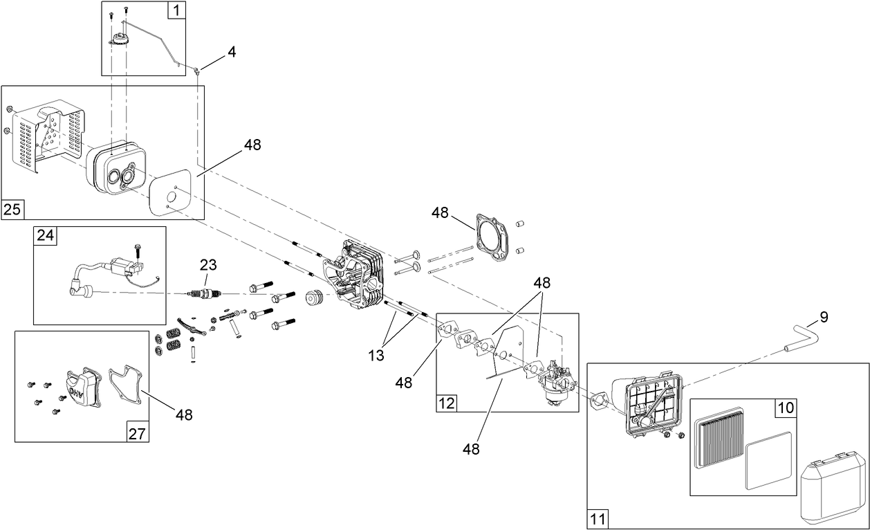 Carburetor, Muffler, Air Cleaner and Valve Cover Assembly