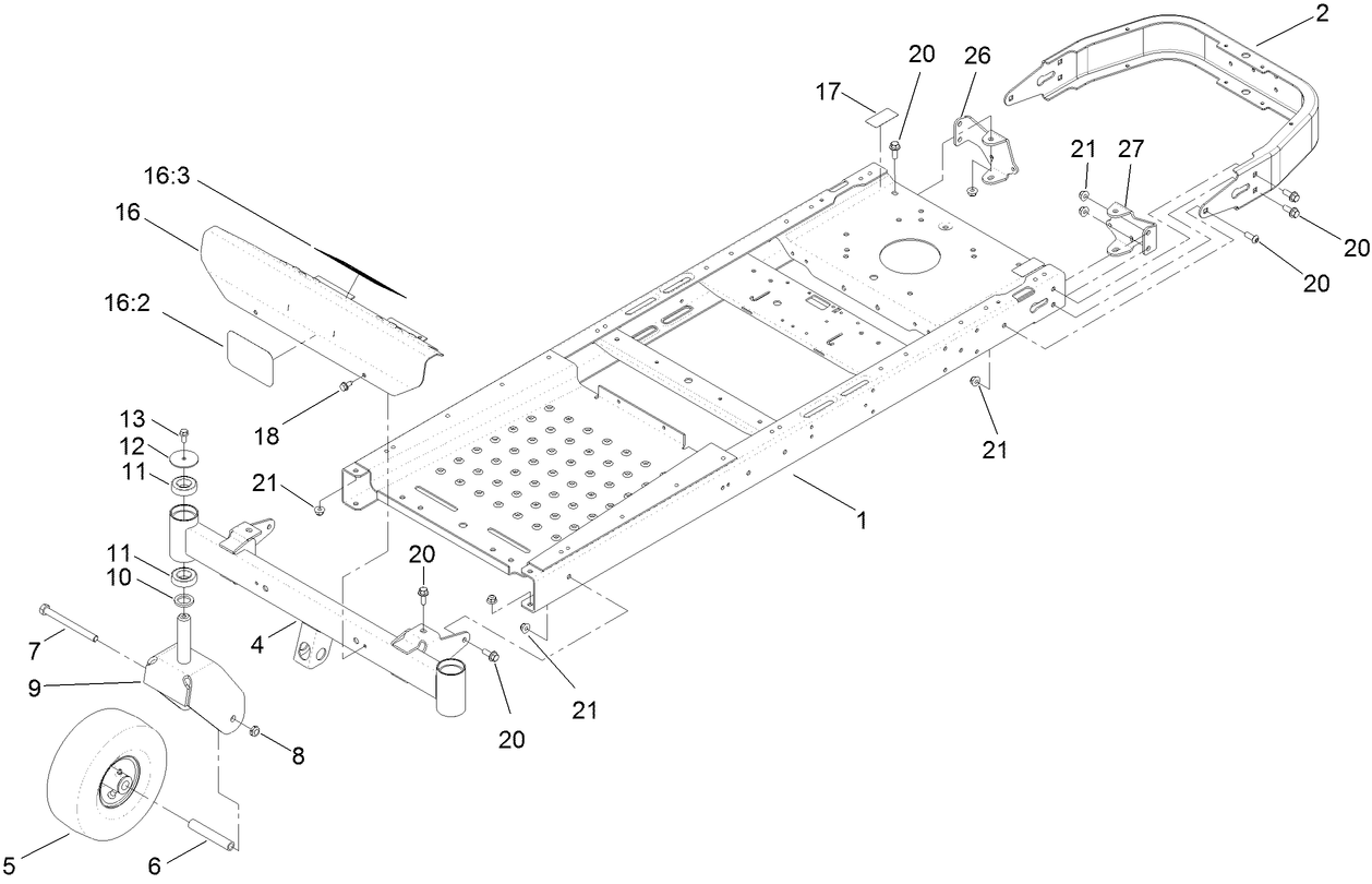 Frame, Front Axle and Caster Wheel Assembly