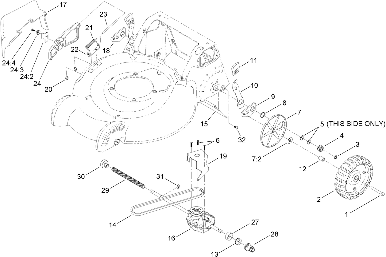 Transmission, Side Discharge, Rear Wheel and  Height-of-Cut Assembly