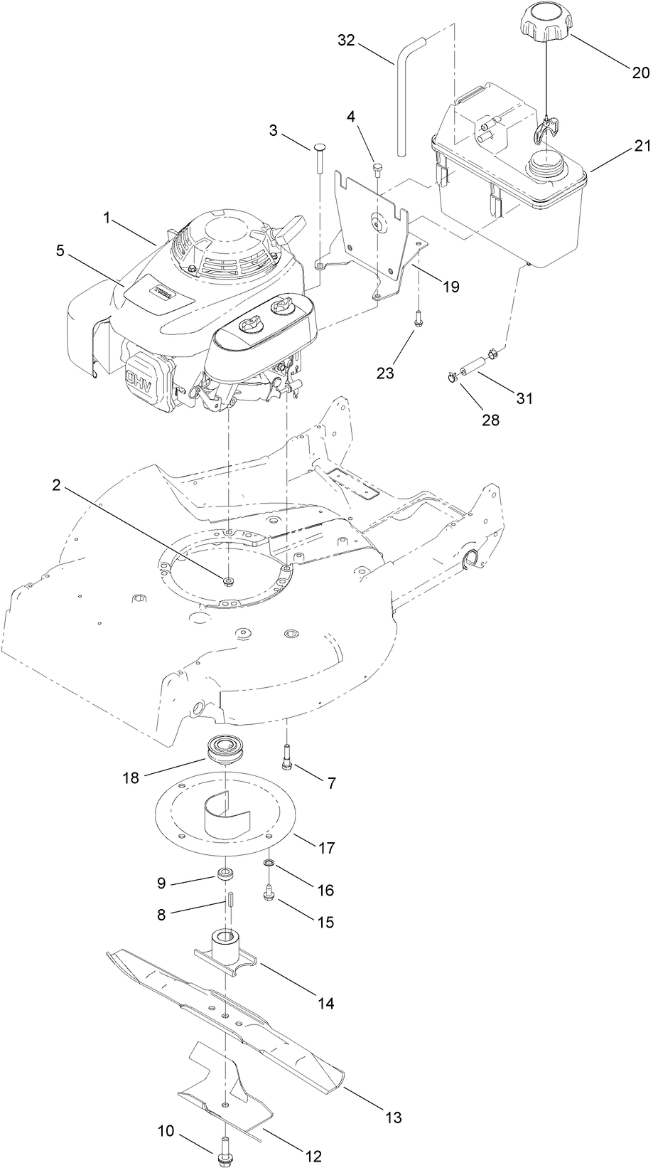 Engine, Fuel Tank and Blade Assembly
