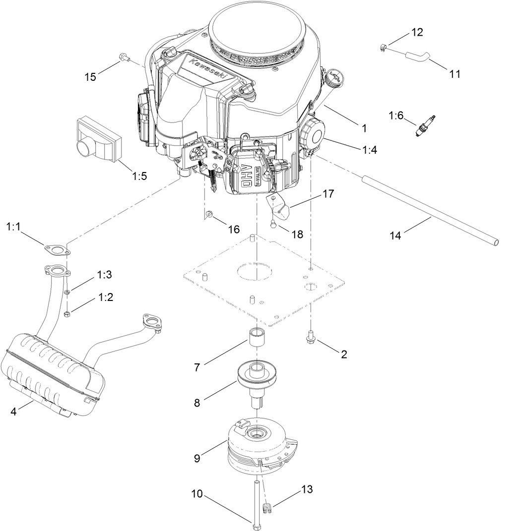 Engine, Muffler and Clutch Assembly