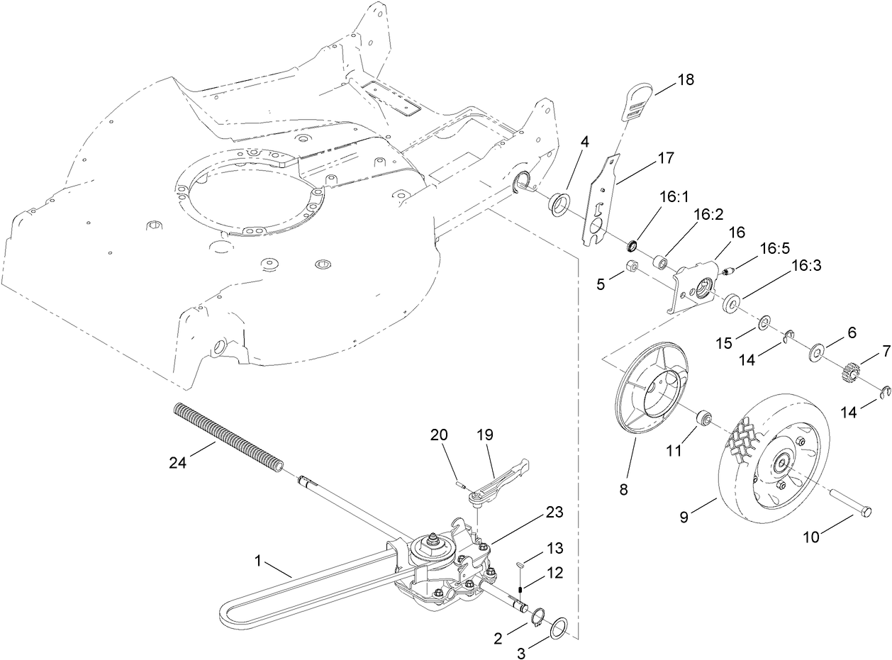 Transmission, Rear Wheel and Height-of-Cut Assembly