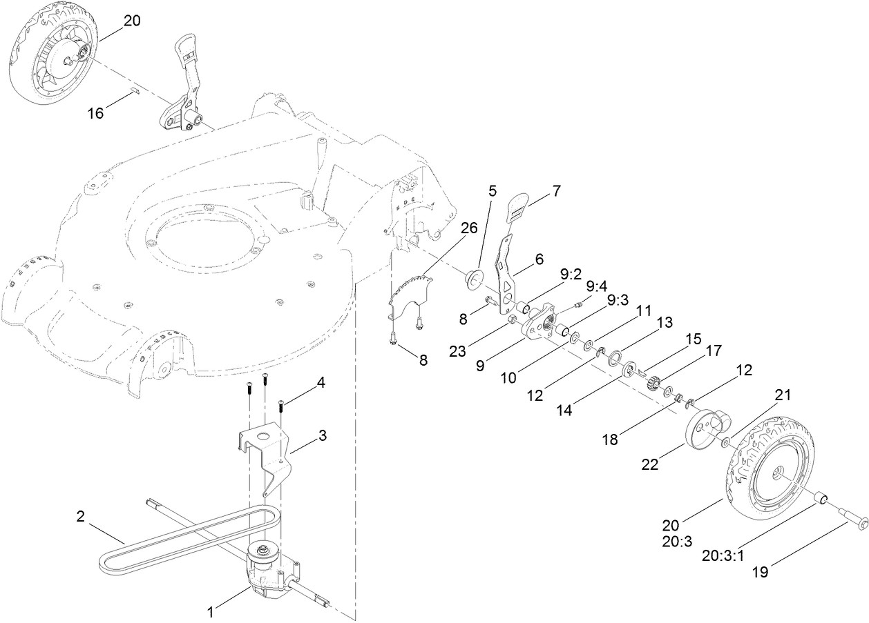 Rear Wheel and Height-of-Cut Assembly
