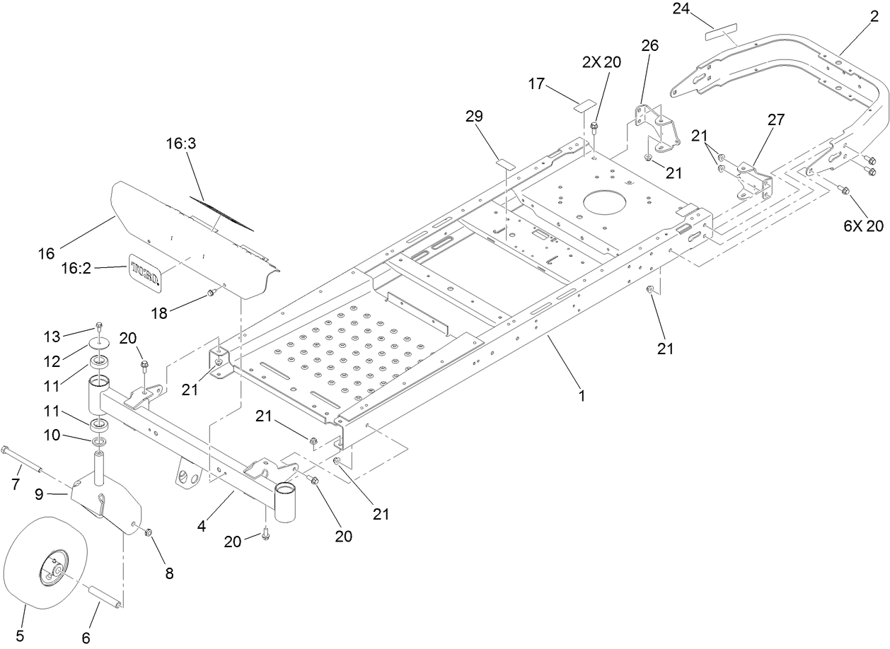 Frame, Front Axle and Caster Wheel Assembly